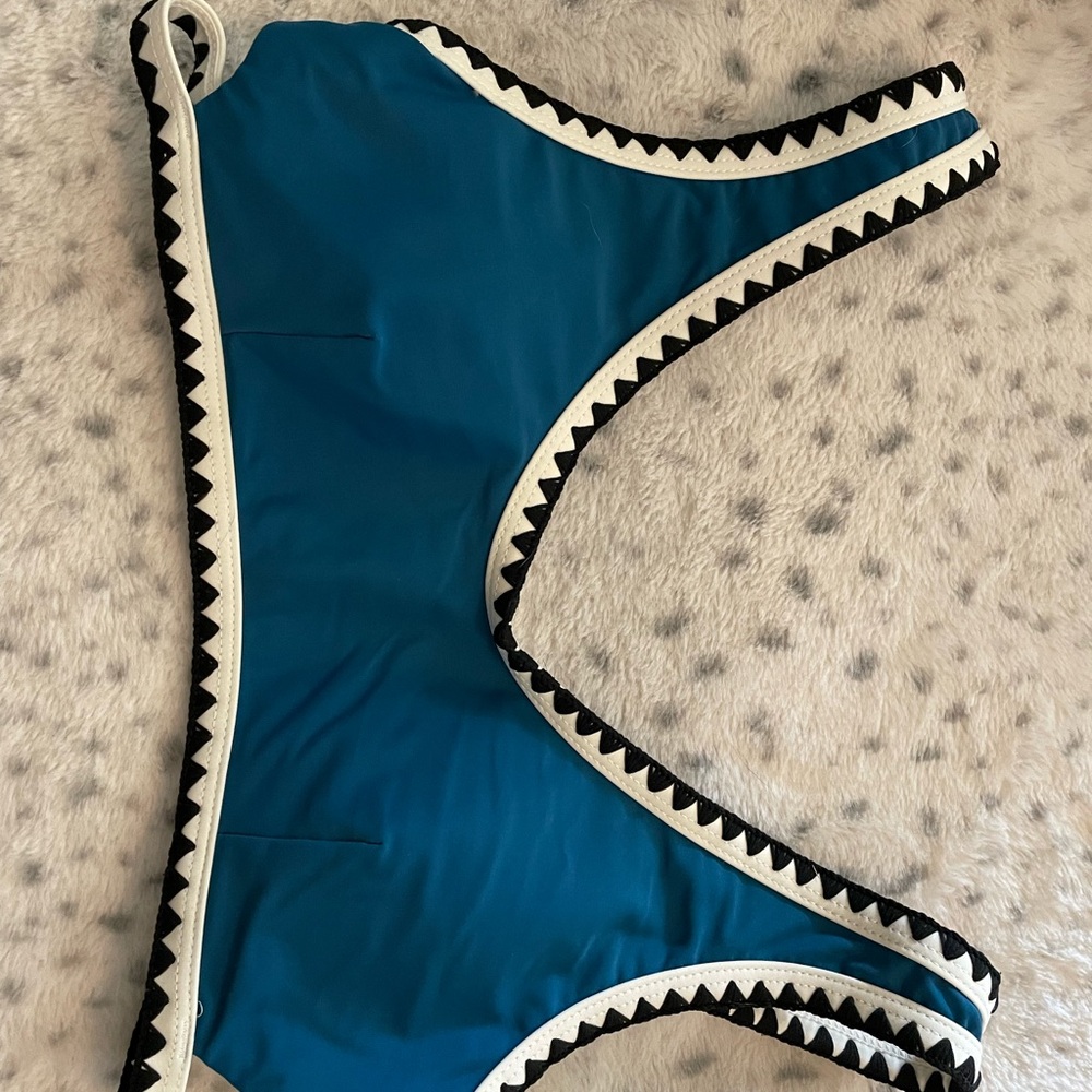 Women’s Teal Bikini Top with Black & White Trim